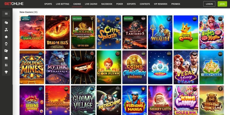 BetOnline desktop casino lobby screenshot